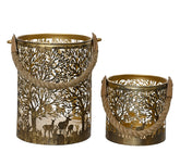 Decoris Iron Round Lantern Set of 2 with Cut-Out Scenery and Rope Handle,